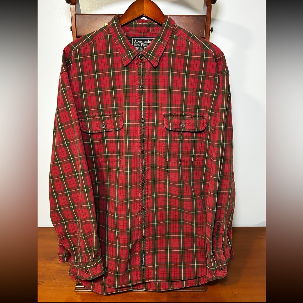 Abercrombie & Fitch Vintage 90s Men’s XL Button Down Plaid- Green, Red, White